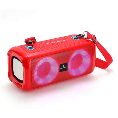 Maxpower Water Resistant Portable Bluetooth Speaker with Dancing LED Lights, FM Radio (Red ...