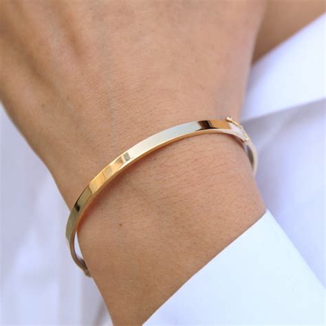 Plain Gold Bracelet, Gold Bangle Bracelet, Simple Real Gold Bangle, Wide Gold Cuff, 4 mm Wide ...