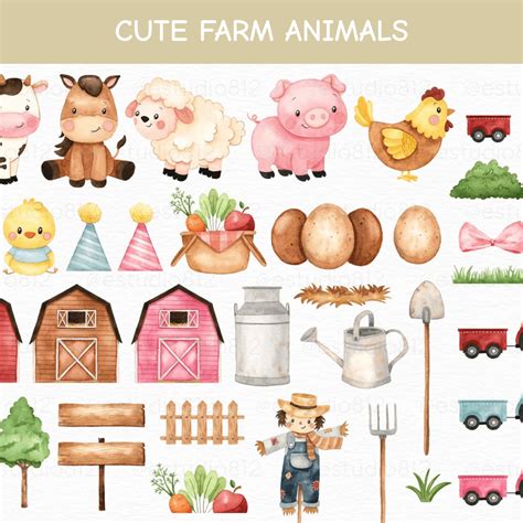 Farm Animals Watercolor clipart – MasterBundles