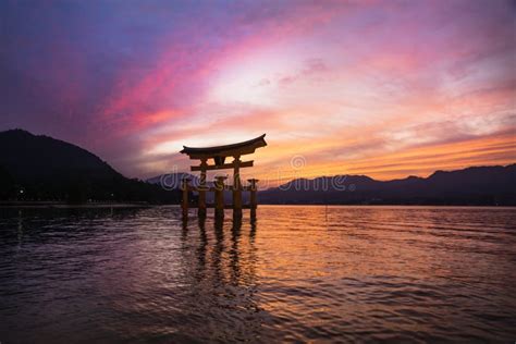 Sunset at the Floating Torii Gate in Miyajima, Japan. Stock Image - Image of asian, religion ...