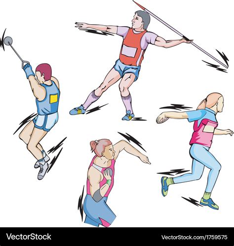 Shot put discus hammer and javelin throw Vector Image