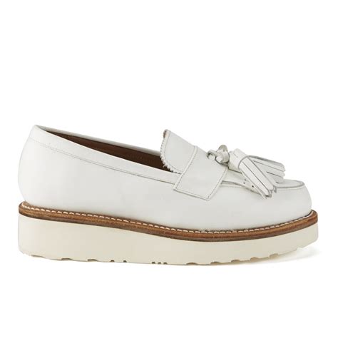 Grenson Women's Clara Leather Platform Tassel Loafers - White | FREE UK Delivery | Allsole