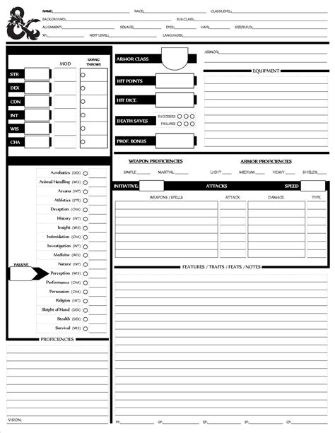 Dungeons Dragons 5th Edition Blank Character Sheets