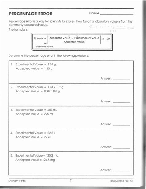 50 Percent Error Worksheet Answer Key