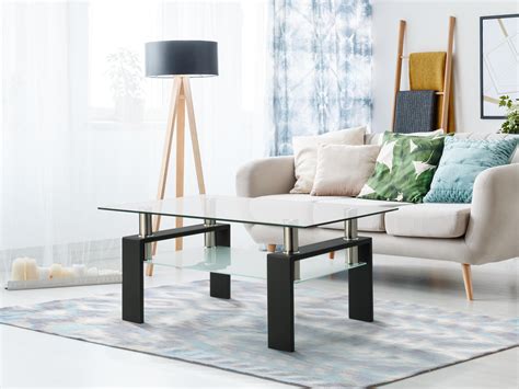 Clear Rectangle Glass Coffee Table with Lower Shelf,ModernTable with ...