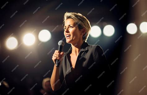 Premium AI Image | Female motivational speaker on Stage talking about ...