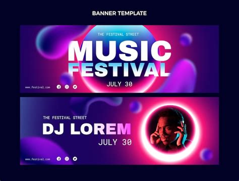 Premium Vector | Gradient colorful music festival horizontal banners