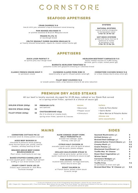 À La Carte Menu - Cornstore Cork