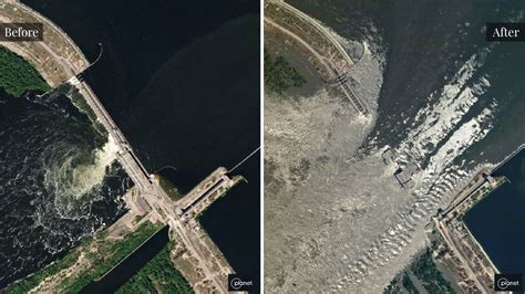 Satellite images show Ukraine’s Kakhovka dam after destruction | Russia ...