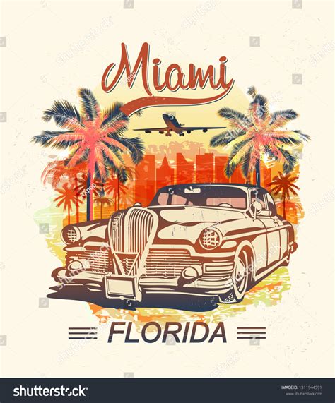 Miami Typography Tshirt Print Palm Retro Stock Vector (Royalty Free ...