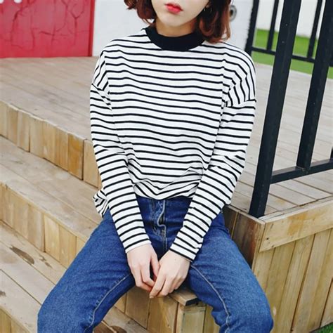 Casual striped t shirt feminina long sleeves tops Tees Summer autumn ...