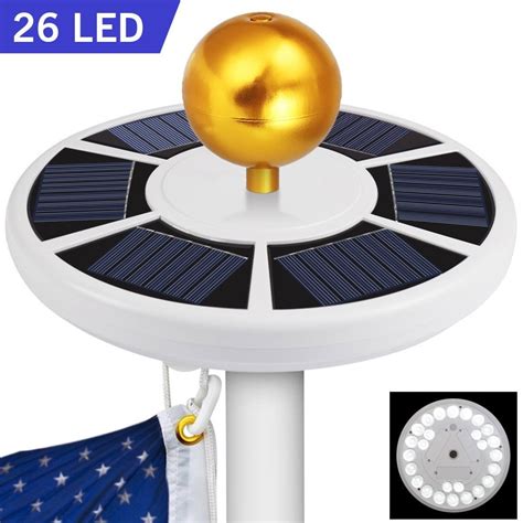 26 LED Solar Flag Pole Light, Solar Flagpole Downlight for Most 15 to ...