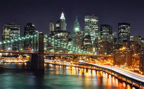 Aerial photography of Brooklyn Bridge Photo during night time HD wallpaper | Wallpaper Flare