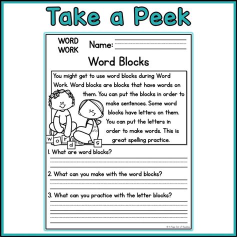 Word Work Reading Comprehension Passages and Questions Back to School Science Printable ...