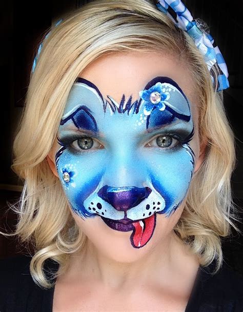 Girly blue puppy face painting - inspired by Jo Bertram of FizzBubble Face Painting http://www ...