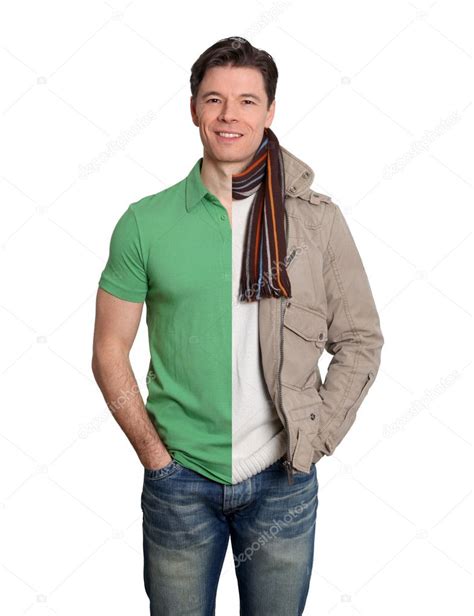 Man with summer and winter clothes Stock Photo by ©Goodluz 5700239