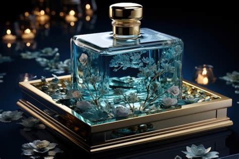 Premium AI Image | Perfume Bottle Submerged in Water with Blue and ...