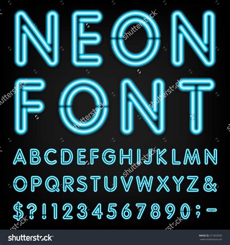 Neon Light Alphabet Vector Font. Type Letters, Numbers And Punctuation ...