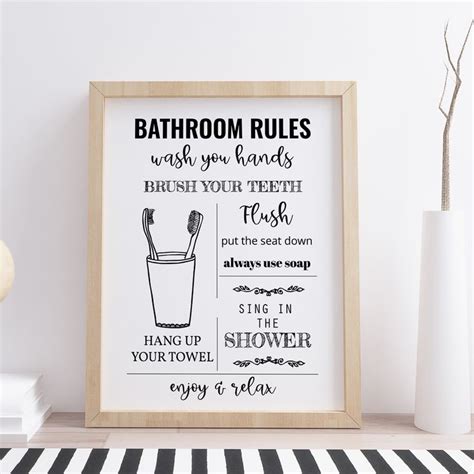 Bathroom Rules, Toilet Rules, Bathroom Printable, Bathroom Wall Art ...