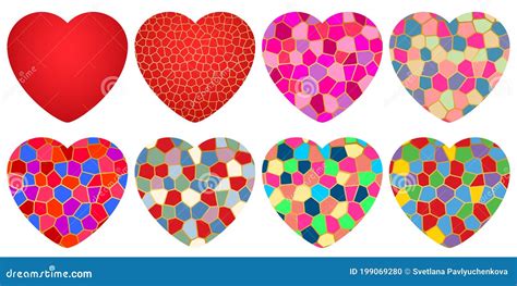 Hearts with Mosaic Pattern Isolated on White Background . Stock Vector ...