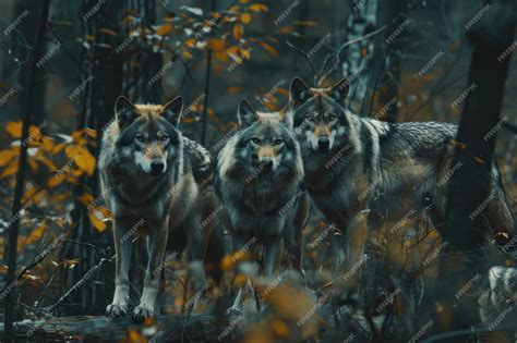 Premium Photo | Gray wolf pack in forest wolf gray wolf wolf