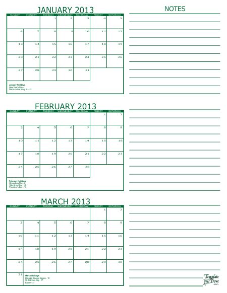 Free printable 3 month calendar in PDF format. Five colors to choose from. 3 calendar months per ...