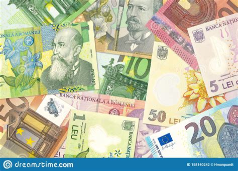 Romanian Leu Banknotes and Euro Banknotes Mixed Indicating Bilateral ...