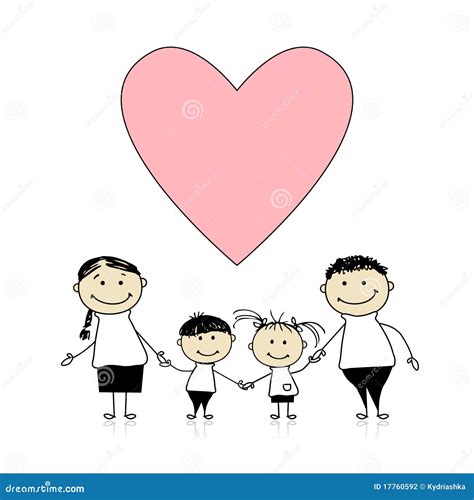 Happy Family With Love, Drawing Sketch Stock Vector - Illustration of ...