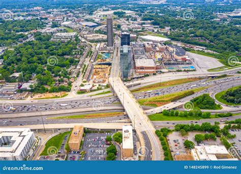 Aerial View of Atlanta Midtown Highway 85 Traffic and Intersection ...