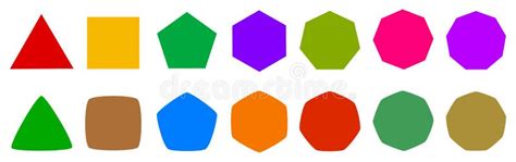 Set of Geometric Shapes, Polygons with Various Number of Sides: Triangle, Quadrangle, Pentagon ...