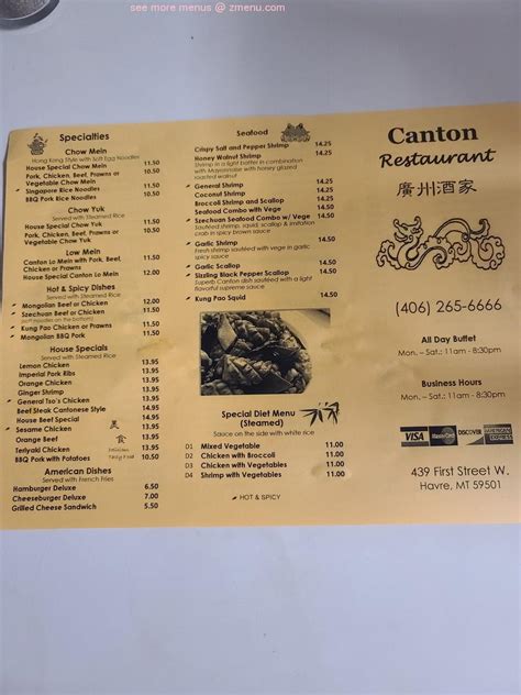 Menu at Canton Chinese Restaurant, Havre