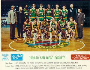 1969 1970 SAN DIEGO ROCKETS 8X10 TEAM PHOTO HAYES RILEY BASKETBALL NBA