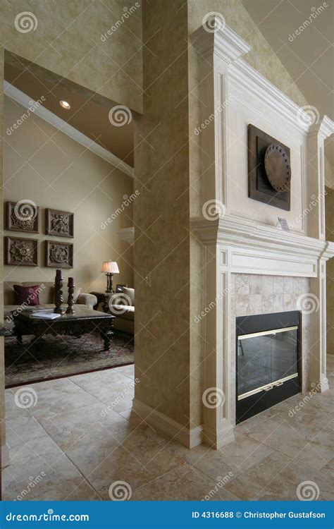 Two Sided Fireplace and Living Room Stock Photo - Image of fire, modern: 4316688