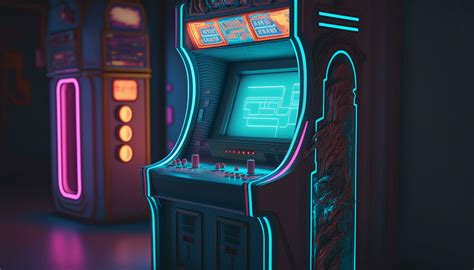Retro Gaming Fun Old-School Arcade Game in an 80s Neon Wonderland AI generated 24065009 Stock ...