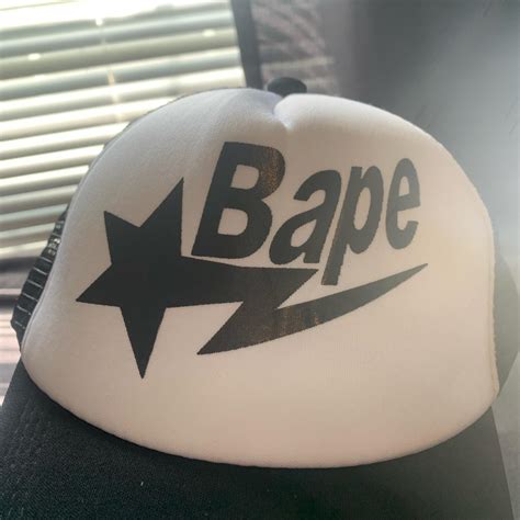 BAPE Men's Black and White Hat | Depop