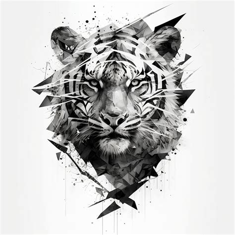 Geometric Tiger Tattoo Design White Background PNG File Download High Resolution - Etsy