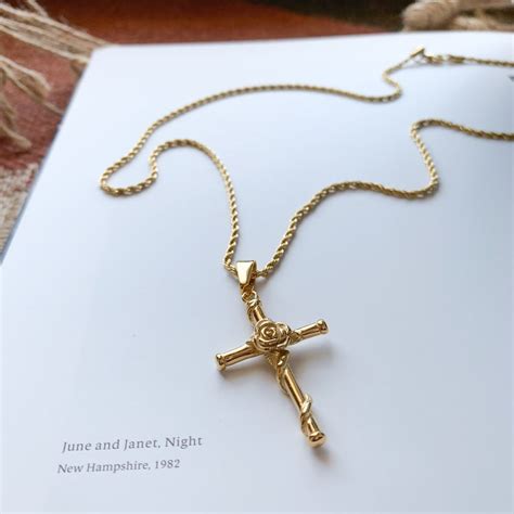 Trendy Rose Cross Gold Necklace Rope Chain Necklace Gold - Etsy