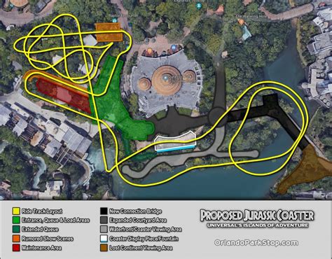 Jurassic Park Roller Coaster Waterfront Changes and Updated Track Layout for Islands of ...