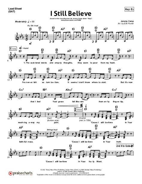 I Still Believe Sheet Music PDF (Jeremy Camp) - PraiseCharts