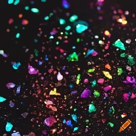 Glimmering rainbow glitter on rich black soil