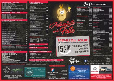 Carte et Menus 2024 - l authenticite de la frite à Patay | TheFork