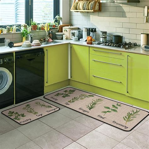 Green Kitchen Rugs 2Pcs Sage Green Kitchen Rugs Set for Seasonal Indoor Kitchen Decor Non Slip ...