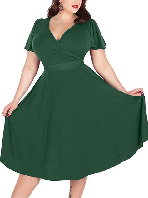 Sexy Dance - Women Plus Size Dress XL-5XL Oversize Casual Sexy Short Sleeve Knee Length V-Neck ...