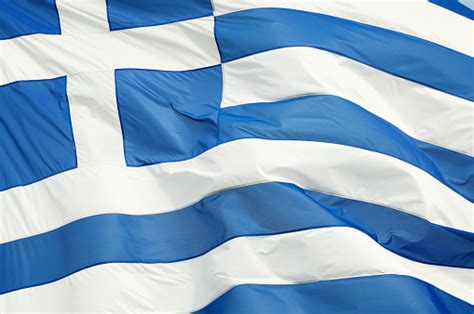 Greek Flag Waving Outdoors Full Frame Horizontal Closeup Stock Photo - Download Image Now - iStock