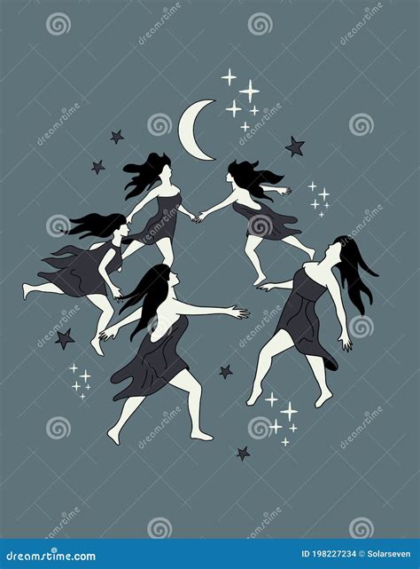 Witches Dancing in the Moonlight Stock Vector - Illustration of body, move: 198227234