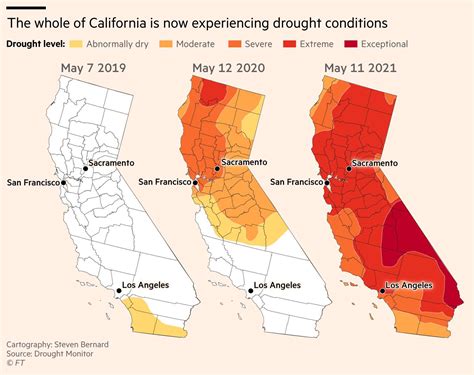 [OC] Maps showing water shortages during May have become increasingly extreme in California ...