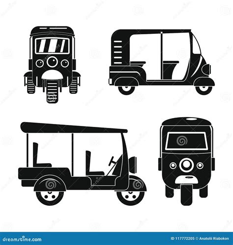 Tuk Rickshaw Thailand Icons Set, Simple Style Stock Vector ...