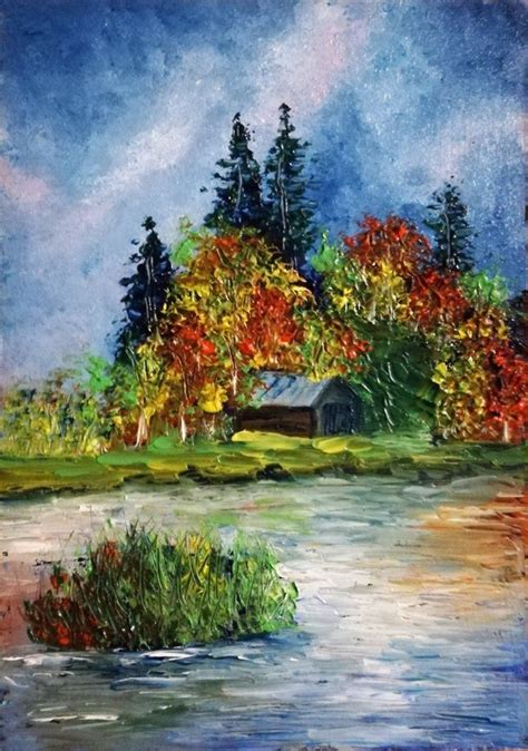 Forest Landscape Oil Painting Hut in the Woods.original Small - Etsy