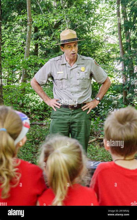 Tennessee Great Smoky Mountains National Park,ranger uniform speaks speaking explaining,student ...