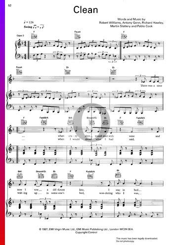 Clean (Robbie Williams) Piano Sheet Music - OKTAV